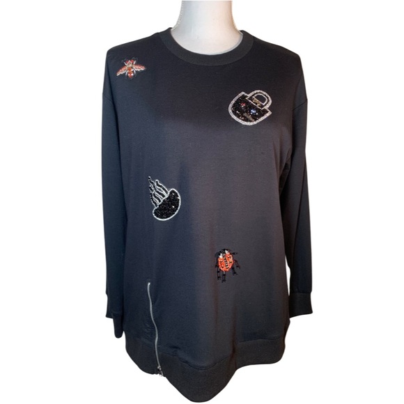 EUC Alain Murati Collection sequin Applique Sweatshirt Long-sleeve Black Medium - Picture 2 of 11